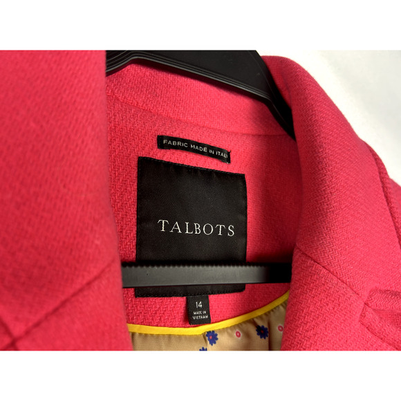 Talbots Wool Pea Coat Women's Size 14 Pink Lined Tweed Pockets - Picture 3 of 6